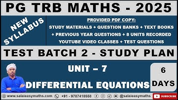 PG TRB MATHS | TEST BATCH 2 | UNIT 7 - DIFFERENTIAL EQUATIONS | STUDY PLAN | NEW SYLLABUS