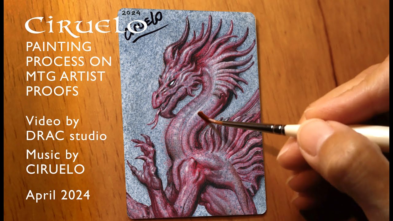 Painting Process on the back of two Magic the Gathering Artist Proofs, by Ciruelo