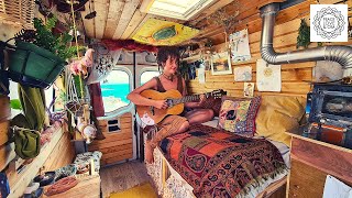 Incredibly cozy van with wood stove - midwife Lora and her "snail"