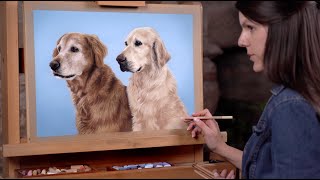 ASMR Painting - Relaxing Art process - Drawing two realistic Golden Retrievers screenshot 3