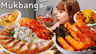 Sub)Real Mukbang- Cooking Raw Oyster Boiled Pork 🦪 Spicy Noodles 🍜 Kimchi 🌶 ASMR KOREAN FOOD
