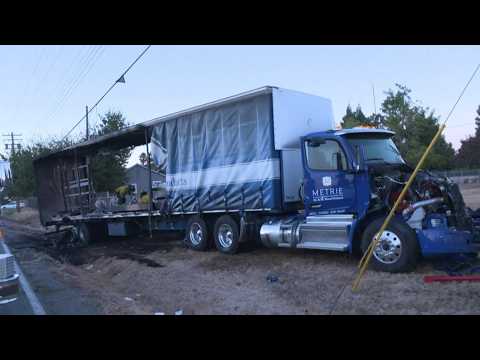 Driver dies in fiery crash with big rig near Highway 99 in Galt