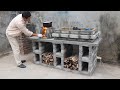 Build a simple wood stove combined with an outdoor oven made from cement bricks