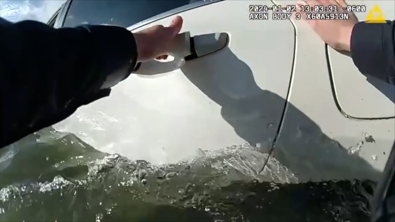 WATCH | Illinois police help family who crashed car into pond - YouTube