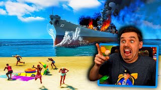 Navy Ship on fire CRASHES into BEACH in GTA 5! (Crazy!)