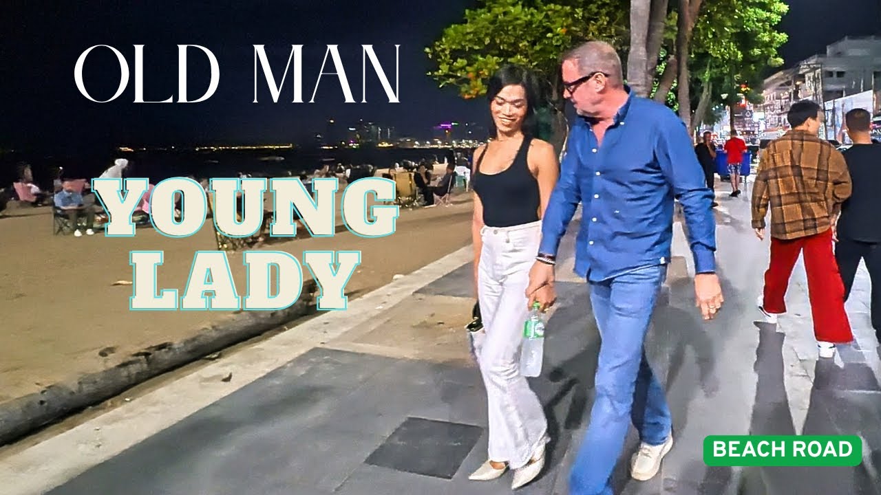 ПАТТАЙЯ, ТАИЛАНД, (4K30FPS), СТАРИК, МОЛОДАЯ ЛЕДИ, БИЧ-РОУД, 15 НОЯБРЯ.