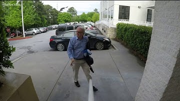 Feisty mama mockingbird dive-bombing, terrorizing 11Alive employees