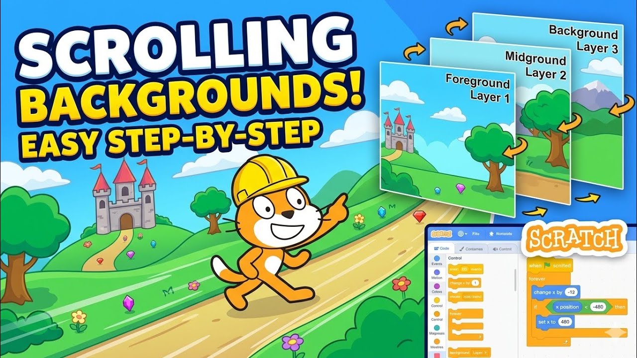 Amazing scrolling background in scratch ( easy trick step by step guide ...