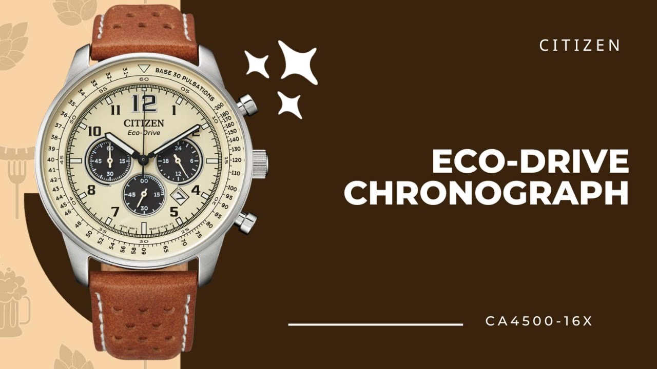CITIZEN CA4500-16X Eco-Drive Beige Dial Chronograph Leather Strap 