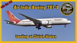 Air India Dreamliner landing runway 14 at ZRH (with live ATC)