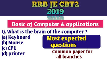 RRB JE CBT 2  2019 CLASSES||Basic of computer & applications ||most expected questions