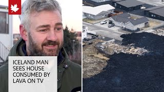 Iceland man reacts after seeing new house consumed by lava on TV