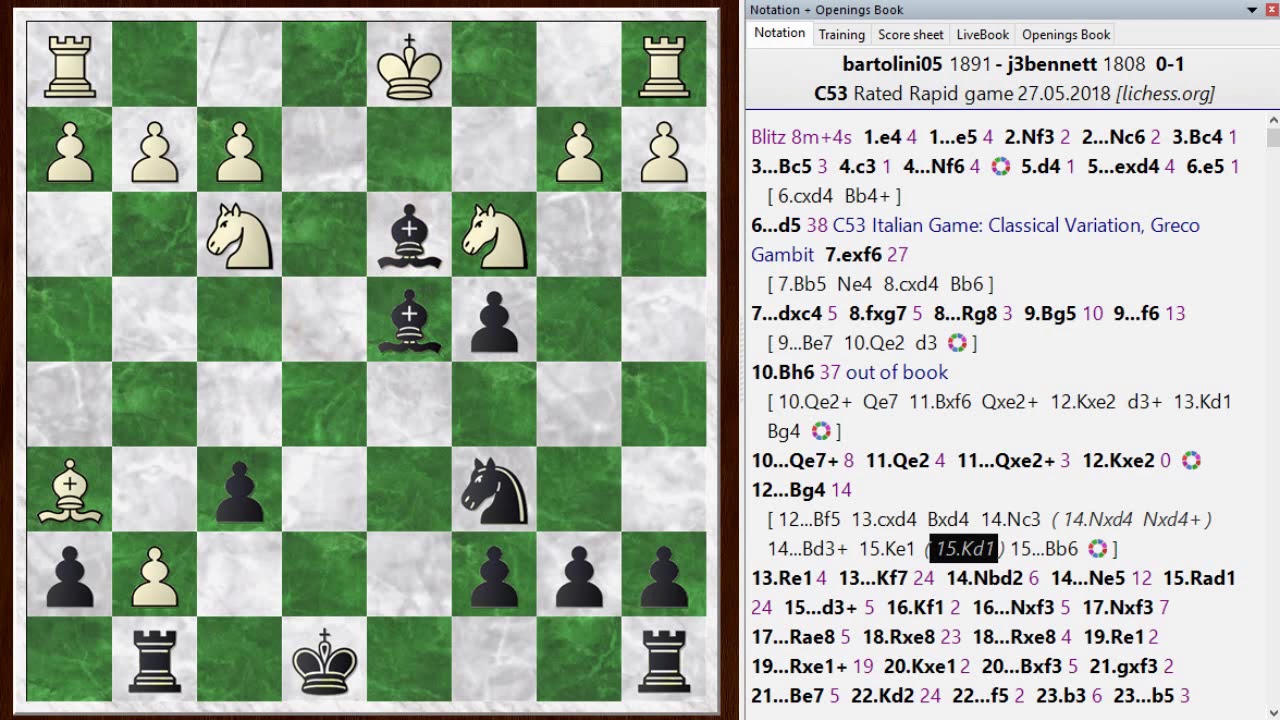 Blitz chess postmortem #840: Italian game - Greco gambit 