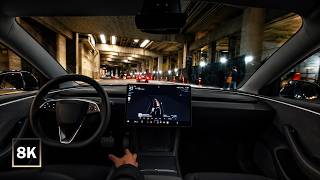 Tesla FSD Night Drive in Downtown, Vancouver in 8K 60fps HDR