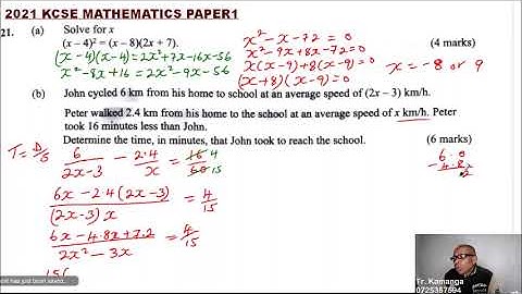 2021 KCSE MATHEMATICS PAPER 1 QUESTION 21