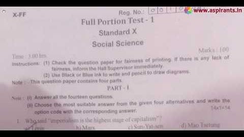 10th Social Science First Revision Question Paper 2019-20 | English Medium | Team Aspirants