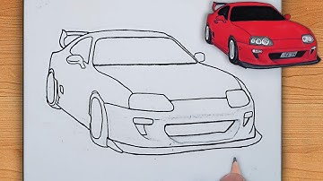 How to Draw a Toyota Supra MK4 Car – Step by Step | Supra Car Drawing | Easy Car Drawing 🔥