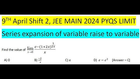 Find the value of  lim x tends to 0 (e-〖(1+2x)〗^(1/2x))/x   A) 0  B) (-2)/(  e) C) e  D)  e-e^2