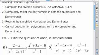 Algebra I and II: 7-2: Multiplying and Dividing Rational Expressions