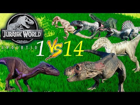 Видео: 1 Индораптор против 14 Хищников Jurassic World Evolution