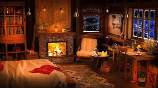 Cozy Winter Cabin with Relaxing Jazz Piano, Fireplace for Sleep, Study and Chill