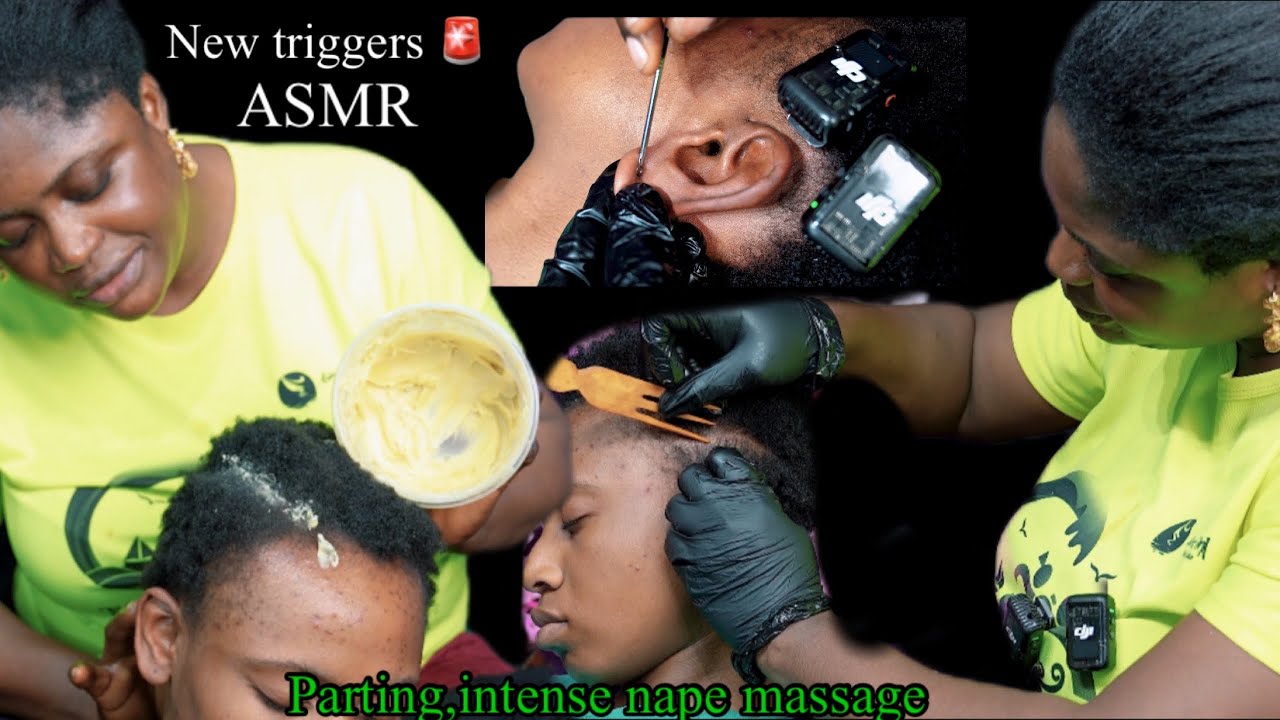 ASMR ✨ Fast & intense nape,scalp,neck & back massage, greasing,ear cleaning Nitpicking, hair parting