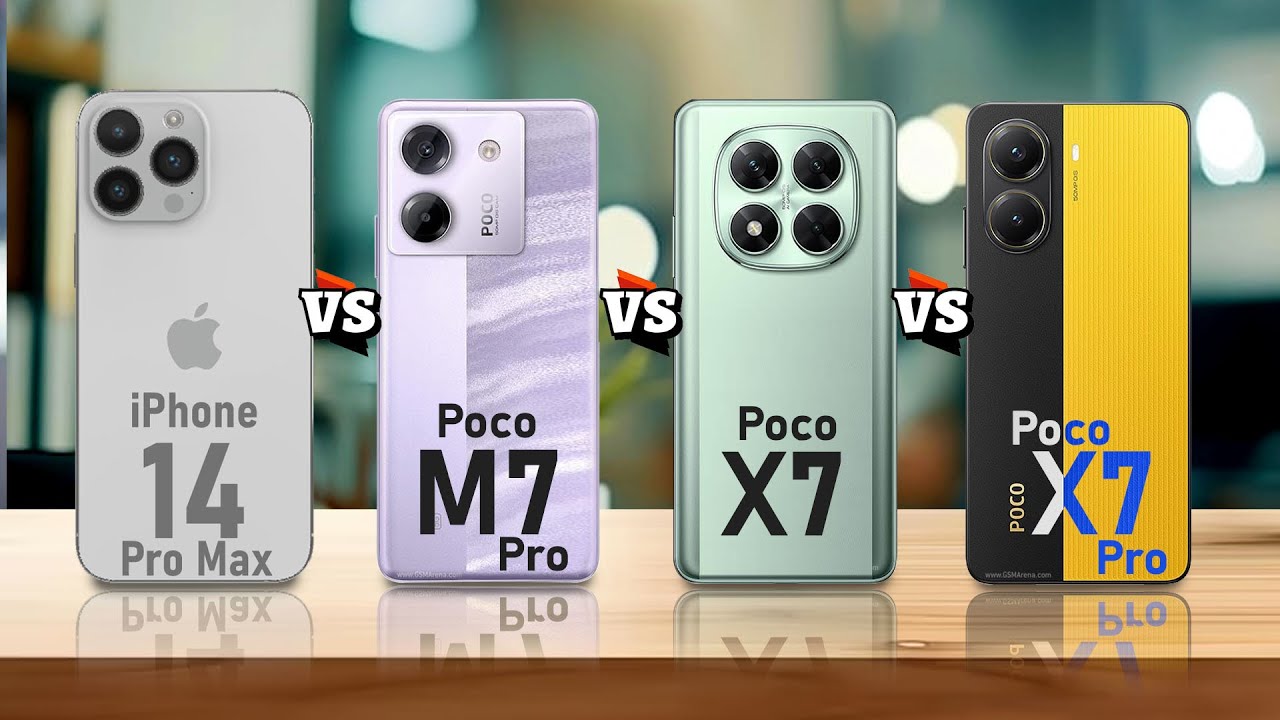 iPhone 14 Pro Max VS Xiaomi Poco M7 Pro VS Xiaomi Poco X7 VS