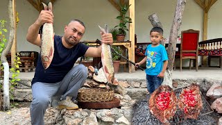 COOKING FISH on a CAMPFIRE recipe from Yasharbek | Fish in Tandoor