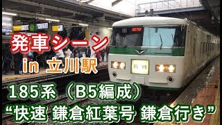 185系（B5編成） “快速 鎌倉紅葉号 鎌倉行き”電車 立川駅を発車する 2019/11/23