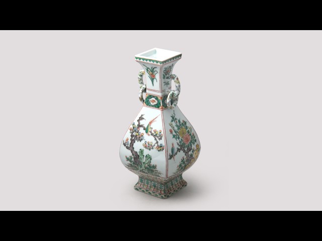 4代三浦竹泉「赤絵花卉遊禽図四方花瓶」 - YouTube