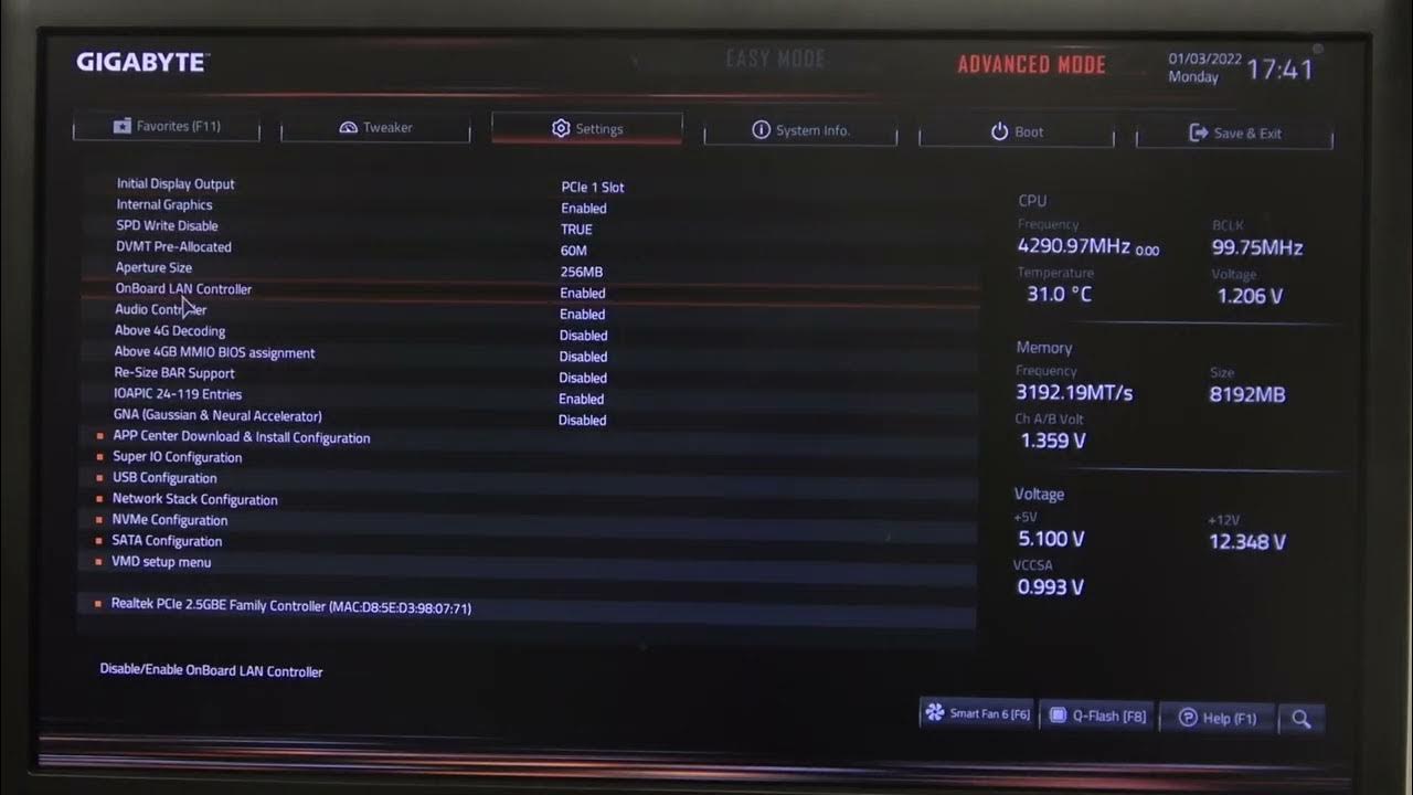 How to Enable & Disable Onboard LAN Controller on Gigabyte B600