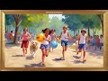 Play with DOGS in Park | Gold Framed Art | Oil Painting | Screensaver 4K | No Sound Video