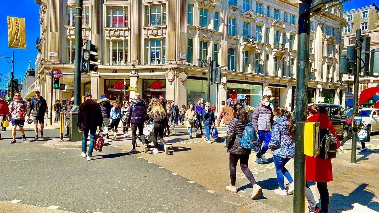 Reopen London’s 2021 Walking Central London on Busy Saturday Afternoon