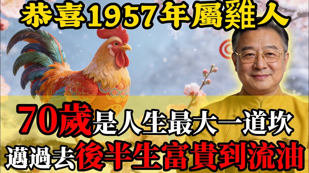 1957丁酉雞必看：天機已洩！屬雞人70歲是人生最大一道坎，邁過去後半生富貴到流油。