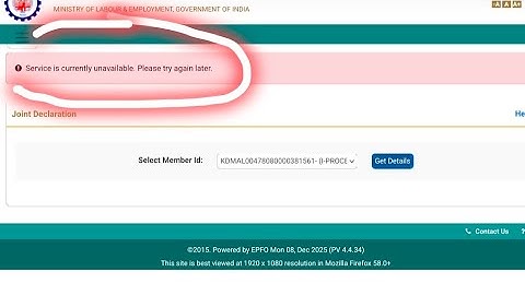EPFO Service is currently unavailable. Please try again later.