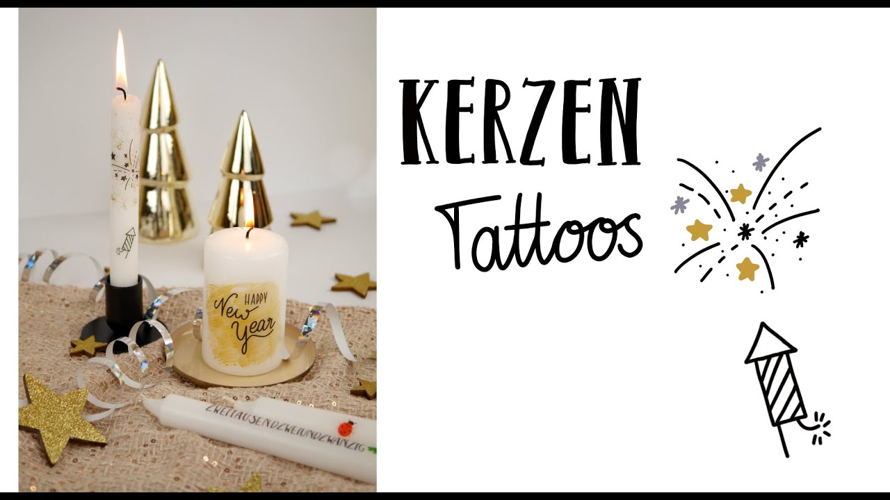 Silvesterkerzen mit Kerzentattoos - Kerzen verzieren zu Silvester und Neujahr