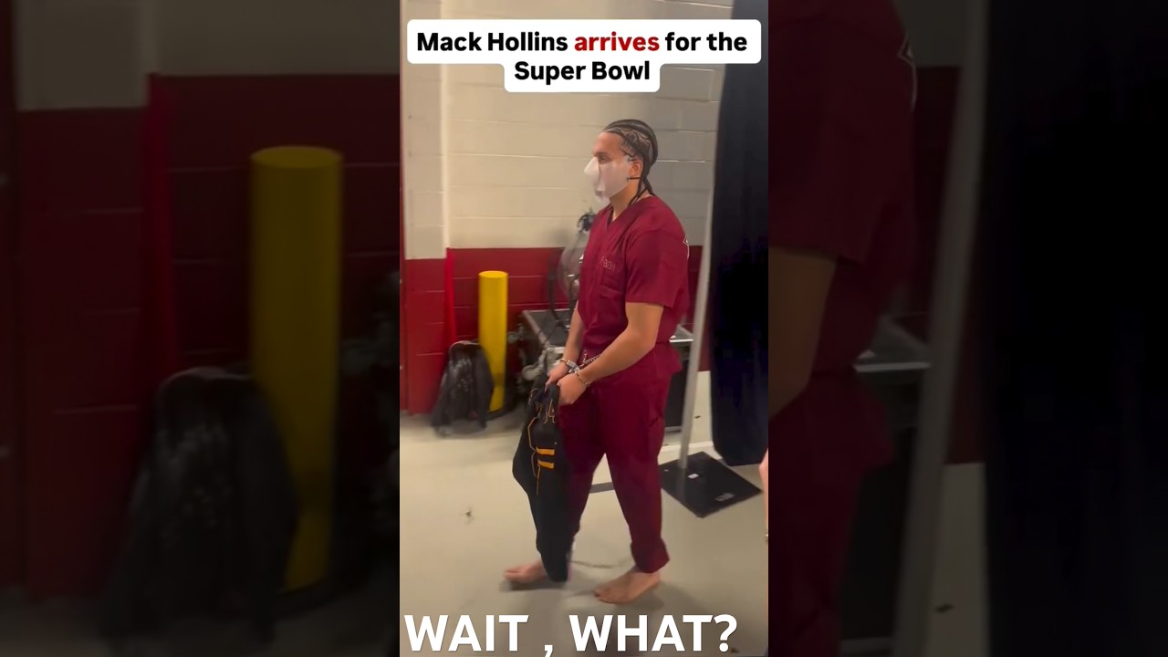 Выход игрока «НФЛ Пэтриотс» Мака Холлинса на Супербоул в образе заключенного 