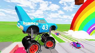 Long Lightning Mcqueen vs Big & Small: Mcqueen vs Spinner Wheels vs Minecraft vs Train - BeamNG