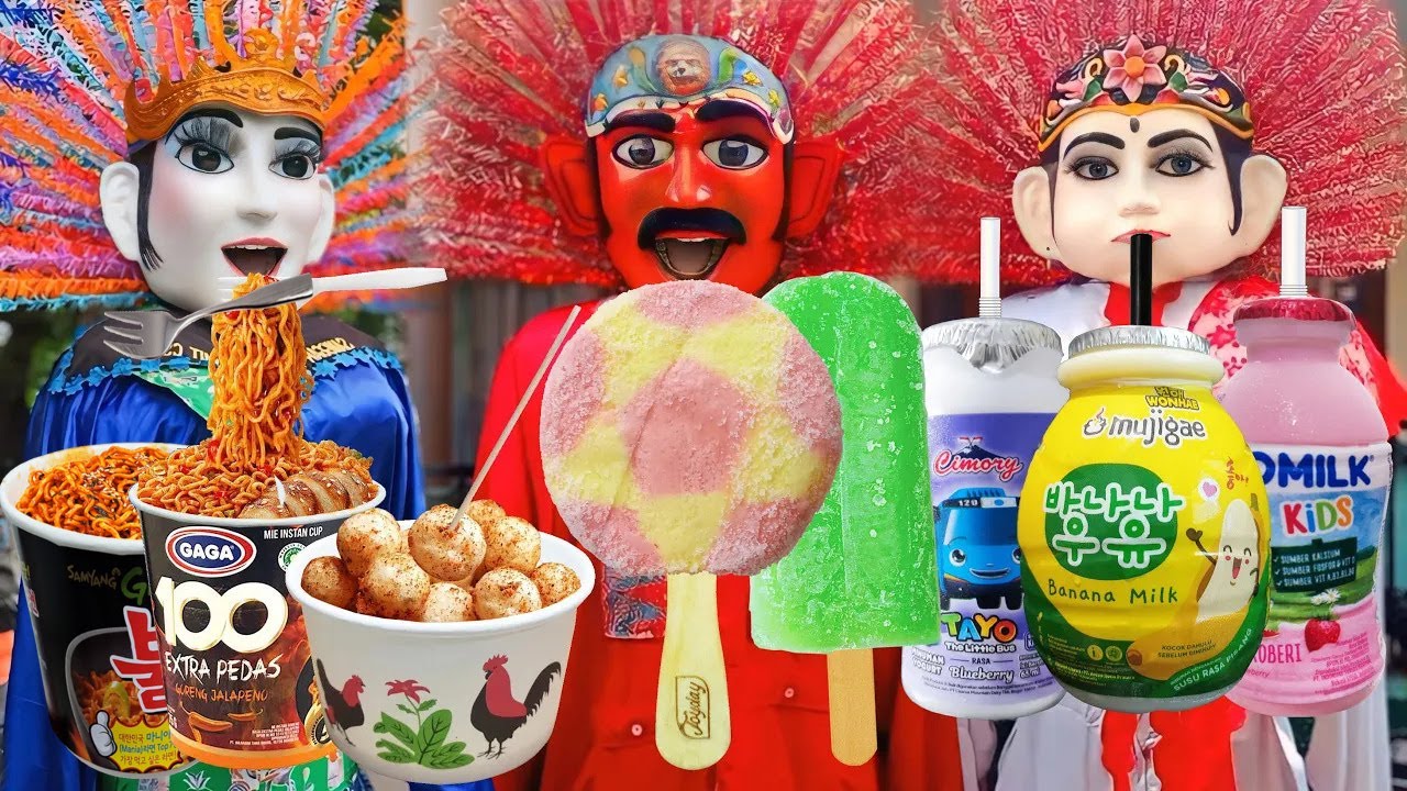 ONDEL ONDEL MAKAN MIE GAGA 100 CUP DAN CIMOL, ONDEL ONDEL NANGIS KEPEDESAN