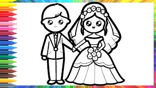 How to draw a bride and groom for children/Cómo dibujar novia y novio para niños