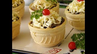 Закуска в вафельных корзиночках.Быстрая и вкусная выручалочка на приход гостей.