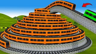 【踏切アニメ】非常に長い新幹線が都市の曲がりくねったらせん状の線路を走っていますVS MS PACMAN【カンカン】Fumikiri 3D Railroad Crossing Animation #1