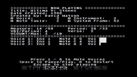 Ultima V Soundtrack for Atari 8-bit on my music engine, Quick Music!