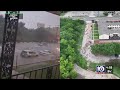 Flooding destroys street in front of apartment complex in Waco, Texas