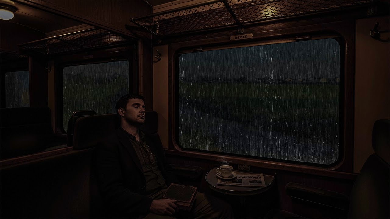 Rainy Night Train Journey 🚂 Dimly Lit Sleeper Train Ambience for Sleep / Relaxing Rain & Train Sound