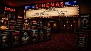 80s Horror Movie Theater Ambience 🎃 | Dark Synthwave Retro Cinema