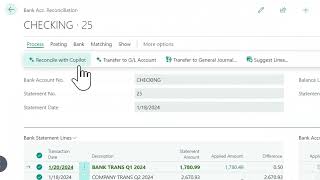 Bank reconciliation with copilot in Business Central