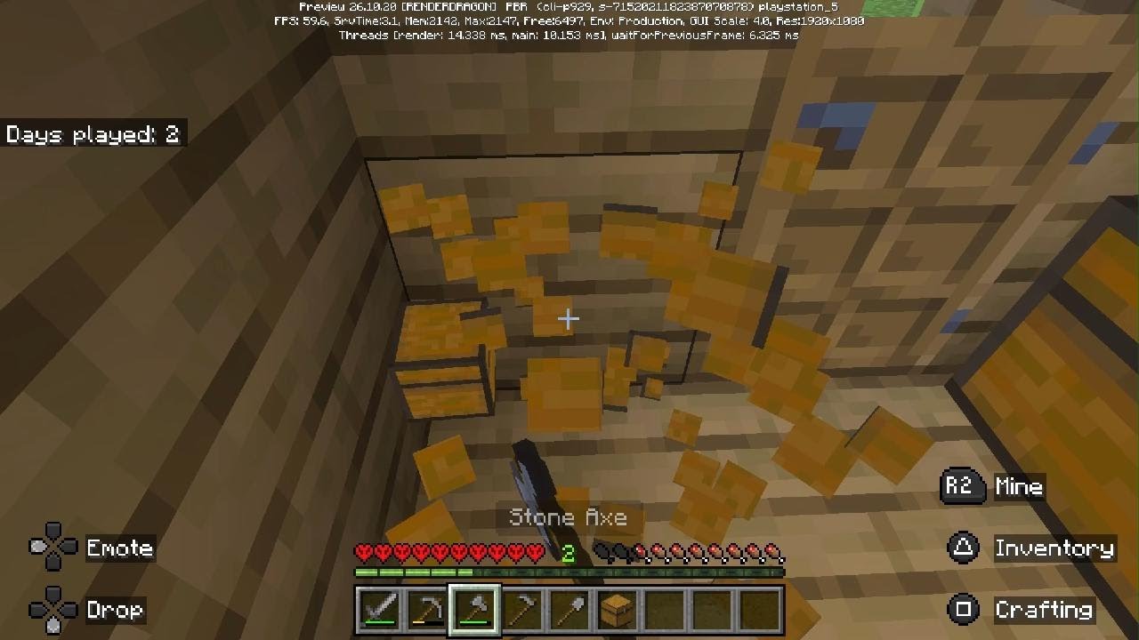 day 2 Of my Minecraft hardcore world.