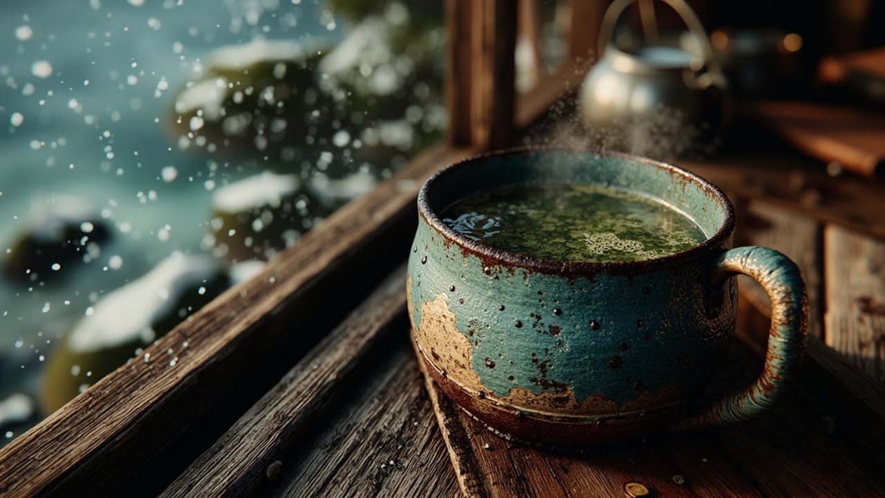 Безмятежность Чая Ханок: Снежная Атмосфера, Корейский Традиционный Дзен Зимний Уютный Отдых