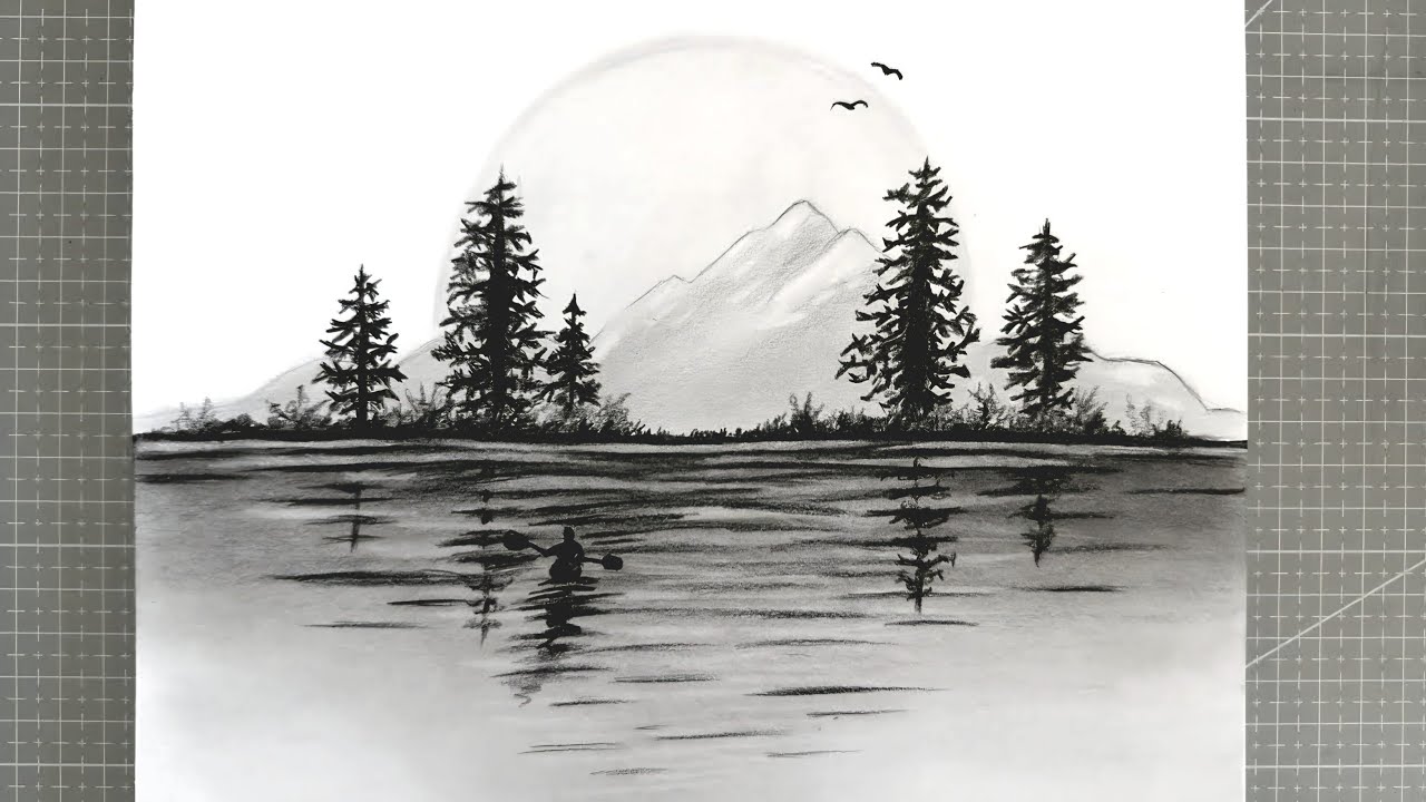 How to draw a pencil landscape painting? Step by step drawing for ...